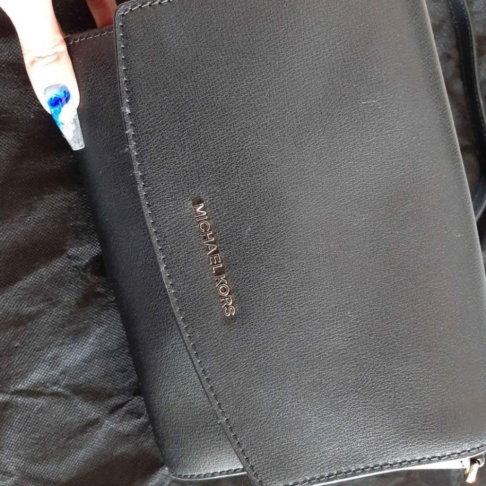BN Michael kors black leather crossbody satchel